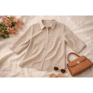 Leopard Print Button Up Blouse Neutral Animal Print Shirt Petite Chico’s 1P